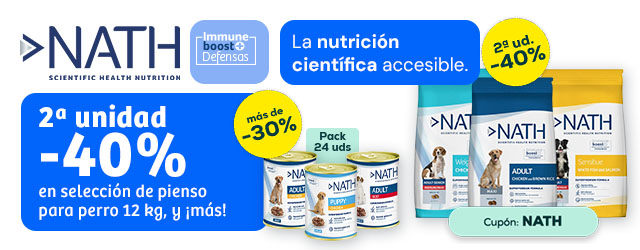 Nath: -40% en la 2ª unidad en selección de pienso para perro 12 kg, y más de -30% en selección de packs de húmedo para perro 24 uds.