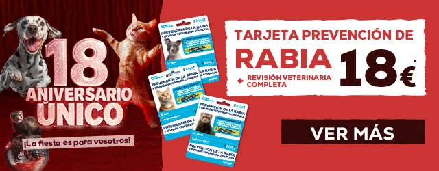 Tarjeta prevención de rabia más revisión veterinaria completa 18€