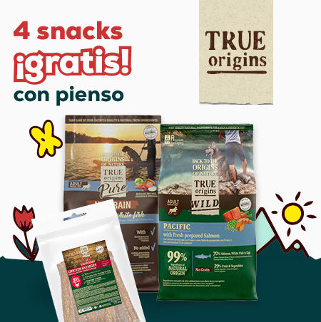True Origins Pure:  4 sobres de snacks de regalo con selección de pienso para perro12 Kg