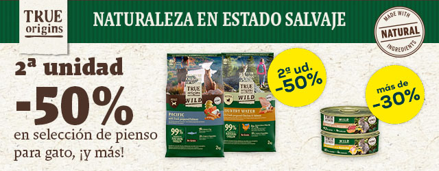 True Origins Wild: -50% en la 2ª unidad en selección de pienso para gato 2kg, y más de -30% en selección de packs de húmedo para gato 48 x 85g