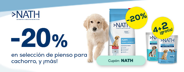 Nath: -20% en selección de pienso para cachorro, 8 + 4 gratis en packs de comida húmeda y 4 + 2 en snacks