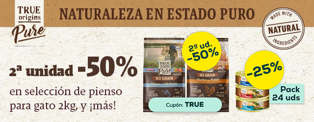 True Origins Pure: -50% en la 2ª unidad en selección de pienso para gato 2 kg, y -25% en selección de packs de húmedo para gato 24 x 85g