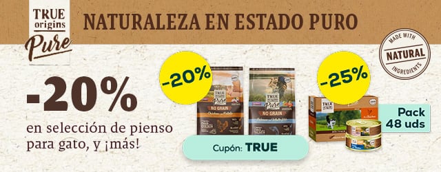 True Origins Pure: -20% en selección de pienso para gato, y -25% en selección de packs de húmedo para gato 48 x 85g