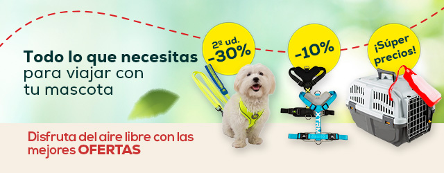 Viajes & Aire Libre: -30% en la 2ª unidad o Súper precios en amplia selección de transportines, accesorios para el coche, correas, arneses, collares, productos relajantes y mucho más