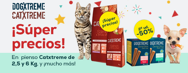 Dogxtreme y Catxtreme: Súper precio en pienso para gato Catxtreme; -50% en la 2ª unidad en snacks dentales para perro Dogxtreme
