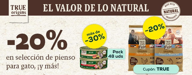 True Origins: -20% en selección de pienso para gato, y más de -30% en selección de packs de húmedo para gato