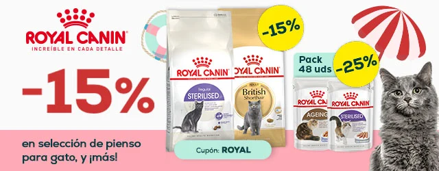 Royal Canin: -15%	en selección de pienso para gato, y -25% en selección de packs de húmedo para gato 48 x 85 g