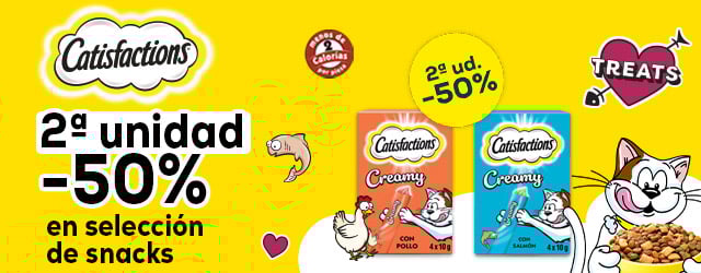 Catisfaction: -50% en la 2ª unidad en selección de snacks