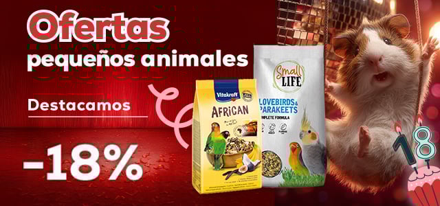 -18% en selección de piensos, henos y snacks para pequeños animales