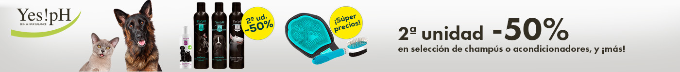 Yes!pH: -50% en la 2ª unidad en selección de champús y condicionadores para perro y gato y Súper precios en cepillado