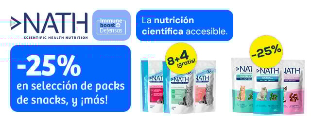 Nath: -25% en selección de packs de snacks, y 8 + 4 gratis en selección en packs de húmedo veterinario 85g