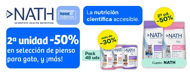 Nath: -50% en 2ª unidad en selección de pienso para gato, y más de -30% en selección de packs de húmedo para gato 48 x 70g