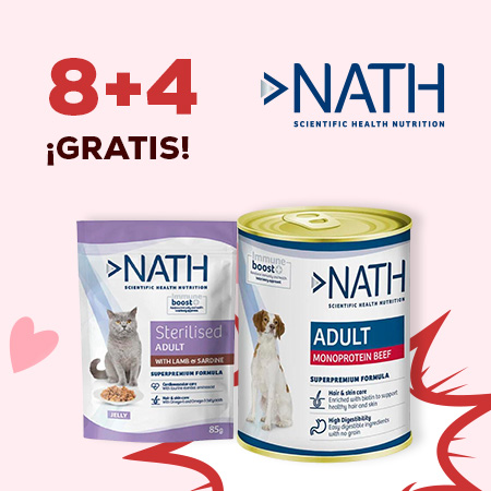 Nath: 8 + 4 gratis en selección de packs de comida húmeda para perro y gato