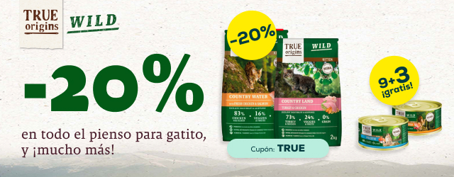 True Origins Wild: -20% en pienso para gatito y 9 + 3 gratis en packs de comida húmeda