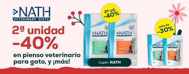 Nath Veterinary Diets: -40% en la 2ª unidad en pienso para gato 2 kg, y más de -30% en selección de packs de húmedo para gato 12 uds