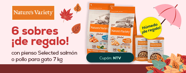 Nature's Variety: Regalo de 6 sobres de comida húmeda con pienso para gato Selected sterilised salmón/pollo 7 kg