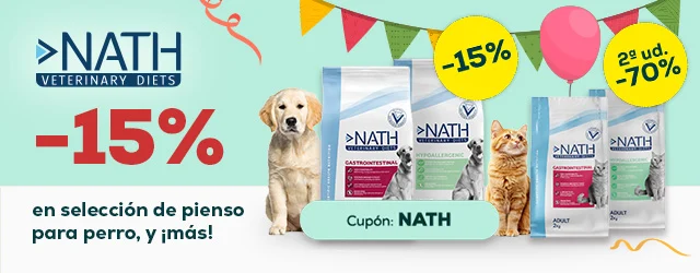 Nath Veterinary Diets: -15% en selección de pienso para perro 12 kg, y -70% en la 2ª unidad en selección de pienso para gato 2 kg