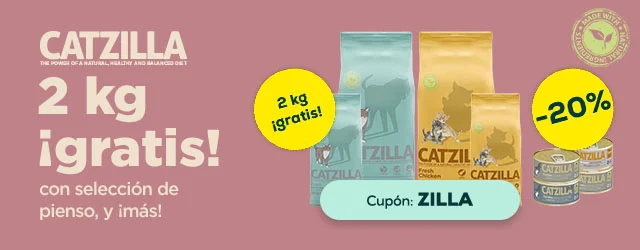 Catzilla: 2 kilos gratis con pienso esterilizado 6kg , y -20% en selección de packs de húmedo 12 uds.