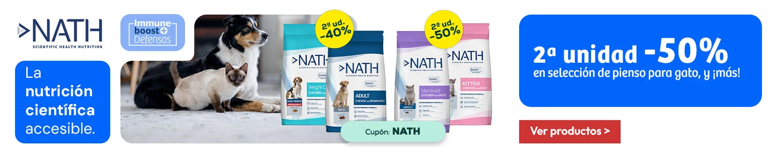 Nath: -40% en la 2ª unidad en selección de pienso para perro, y -50% en la 2ª unidad en selección de pienso para gato 4 kg