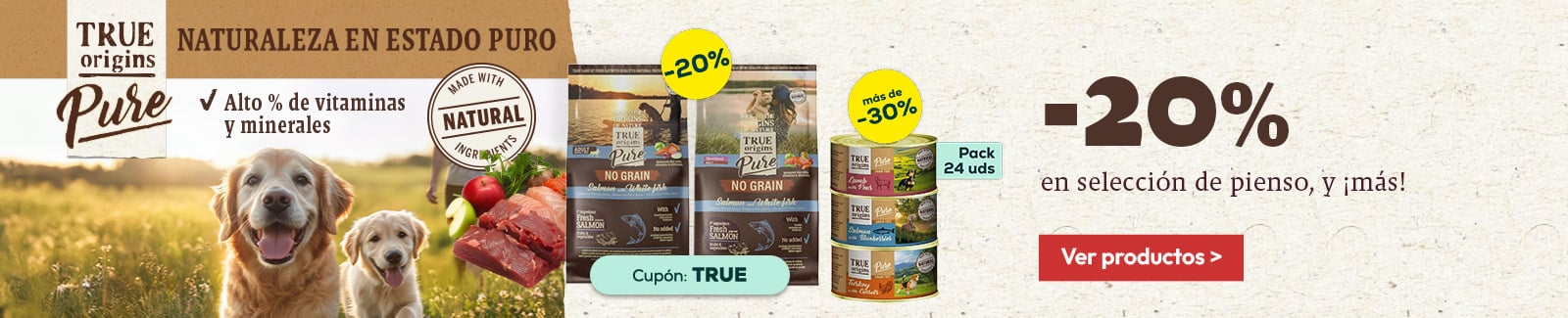 True Origins Pure: -20% en selecci&oacute;n en pienso, y m&aacute;s de -30% en selecci&oacute;n de packs de h&uacute;medo para perro 24 uds