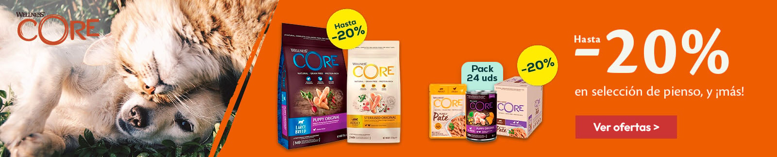 Wellness Core: Hasta -20%  en selecci&oacute;n de pienso, y -20% en selecci&oacute;n de packs de h&uacute;medo
