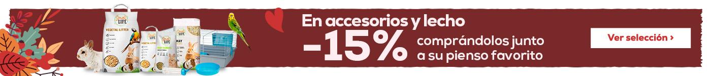 -15% en selección de accesorios para pequeñas mascotas comprando junto con su comida favorita