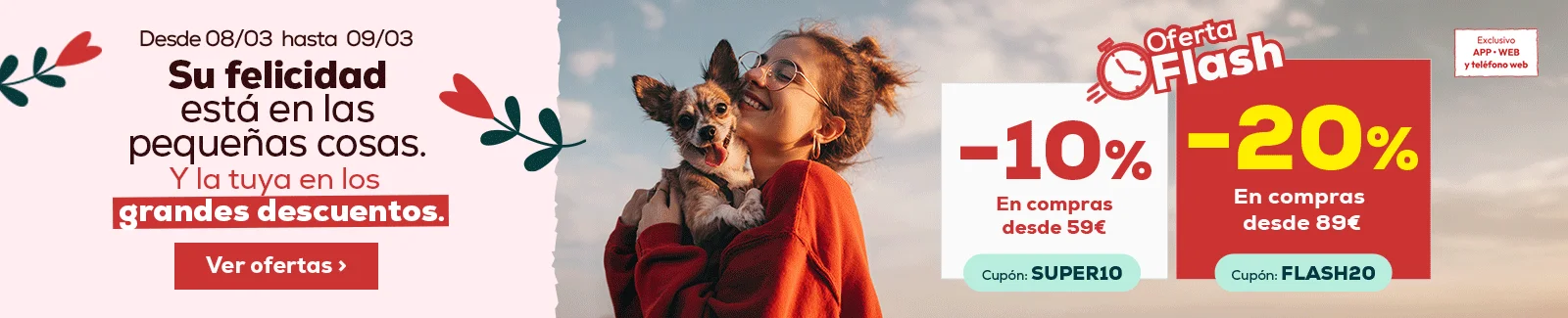 10% descuento en compras superiores a 59&euro; y 20% descuento en compras superiores a 89&euro;