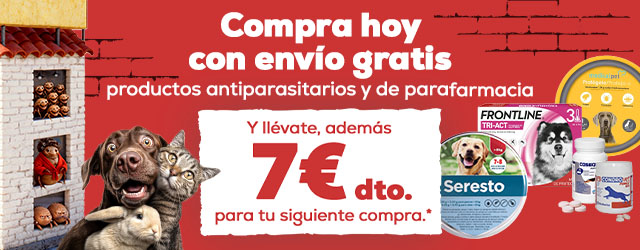 7€ de regalo para tu próxima compra y envío gratis comprando antiparasitarios y parafarmacia
