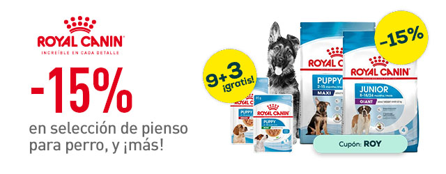 Royal Canin: -15% en selección de pienso para perro y 9 + 3 gratis en selección de packs de comida húmeda 