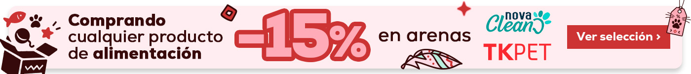 -15% en arenas con la compra de cualquier productos de alimentación