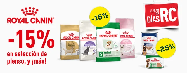 Royal Canin: -15% en selección de pienso para perro, y -25% en selección de packs de húmedo para perro
