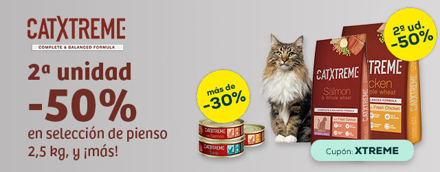 Catxtreme: -50% en la 2ª unidad en selección de pienso 2,5 kg, y más de -30% en selección de packs de húmedo 48 x 170g