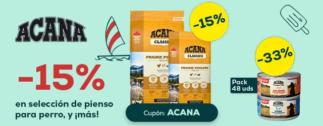 Acana: -15% en selección de pienso para perro, y -33% en selección de packs de húmedo para gato 48 x 85 g.