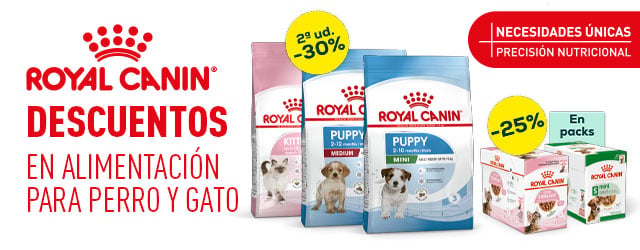 Royal Canin: -30% en la 2ª unidad en selección de pienso, y -25% en selección de packs de húmedo