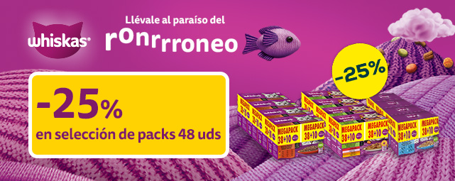 Whiskas: -25% en selección de packs de comida húmeda 48 uds