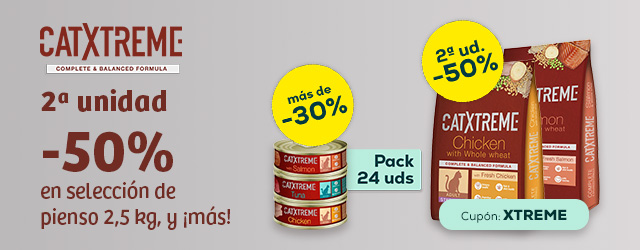 Catxtreme: -50% en 2ª unidaden selección de pienso 2,5 kg, y más de -33% en selección de packs de húmedo 24uds
