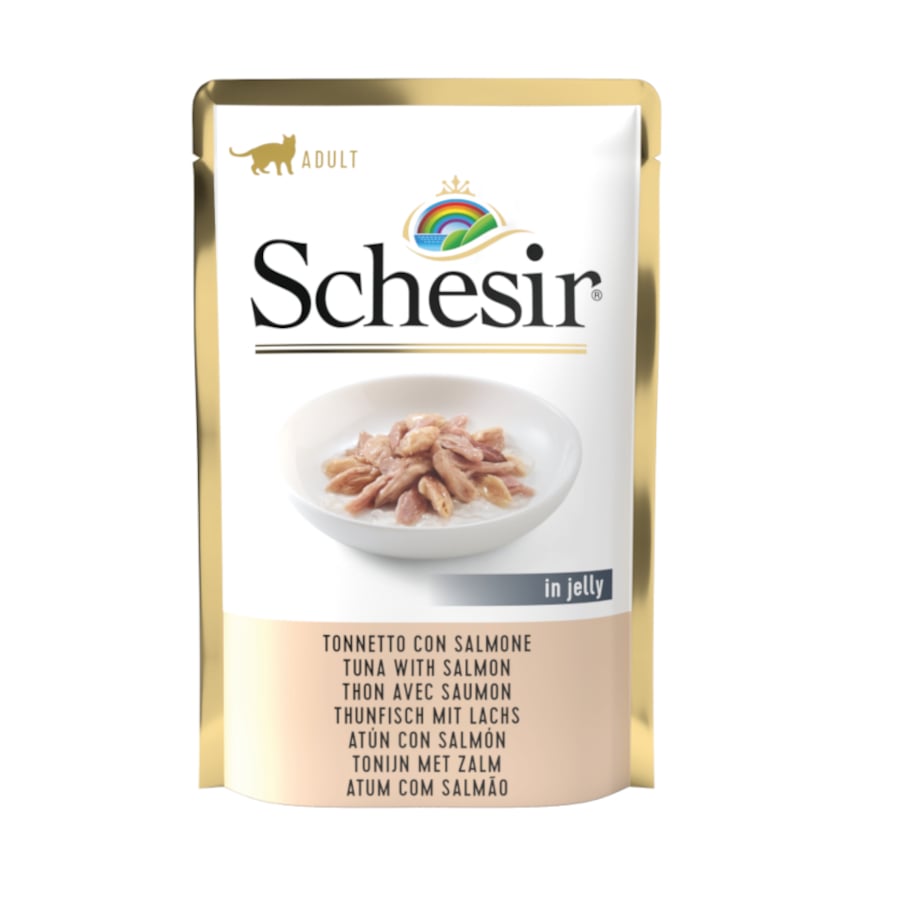 Schesir – Comida húmeda para gatos adultos Schesir atún con salmón 85 g.
