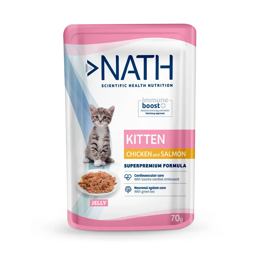 Nath Kitten Pollo y Salmón en gelatina sobre para gatos¡Pack Ahorro!