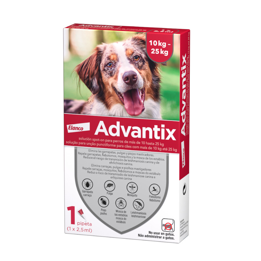 Advantix – Pipetas desparasitantes para perros de 10 a 25 Kg Bayer Advantix.