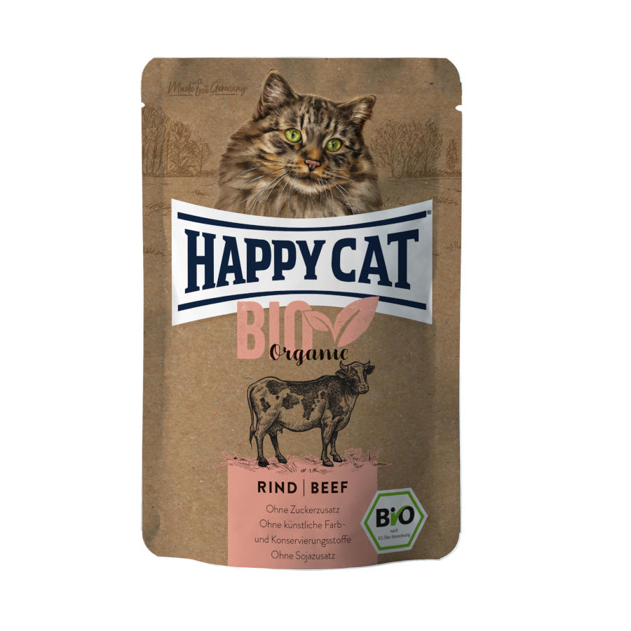 Imagen de Happy Cat Adulto Bio Organic Vaca sobre en salsa