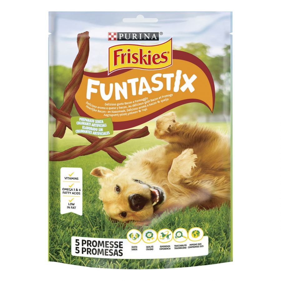 Purina Friskies – Barritas para perros adultos Friskies Funtastix queso y bacon 175 g.