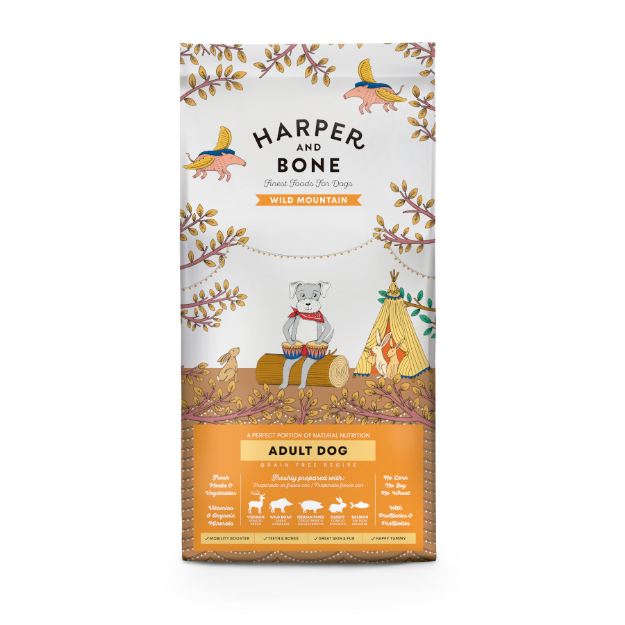Harper and Bone – Pienso para perros adultos medianos y grandes Harper and Bone montaña salvaje venado, jabalí, cerdo ibérico, conejo y salmón. 12 Kg
