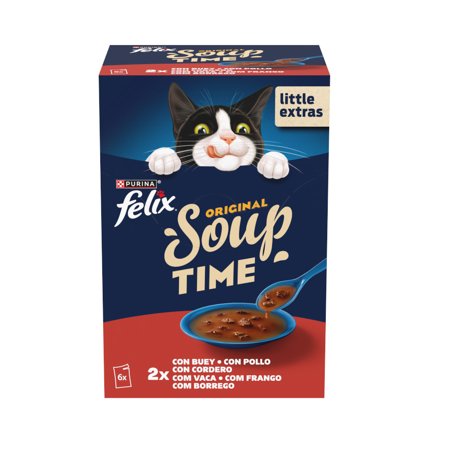 12 sobres x 48 g Felix Cat Sopa de Buey, Pollo y Cordero para gatos ¡Pack Ahorro!