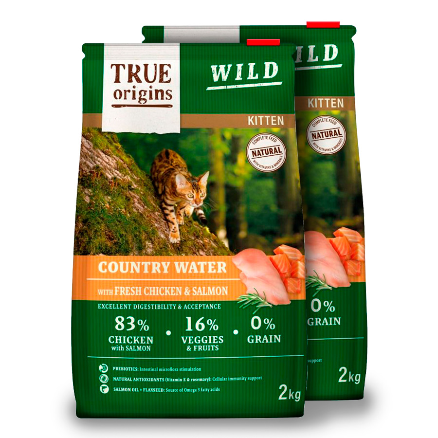 True Origins Kitten Wild Country Water Pollo y Salmón pienso - 2x2 kg Pack Ahorro, , large image number null