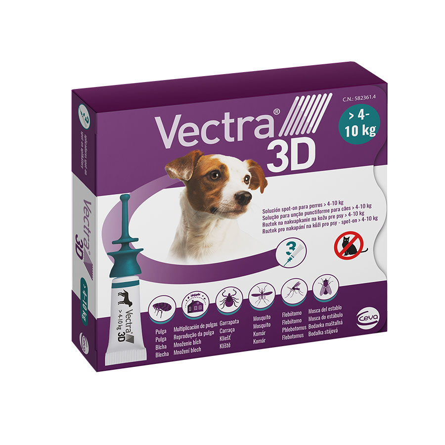 Vectra – Pipetas desparasitantes Vectra 3D para perros S 4-10kg – 3uds x 1,2 ml.