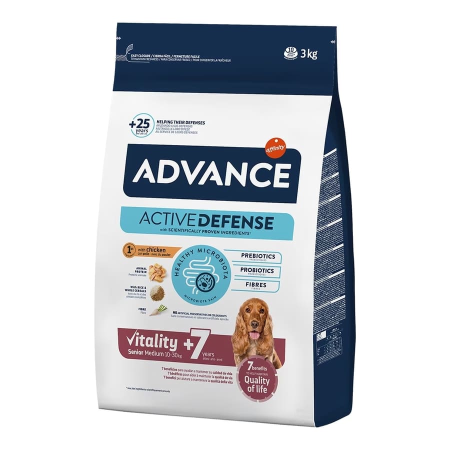 Advance Medium Senior + Active Defense Pollo y Arroz pienso para perros
