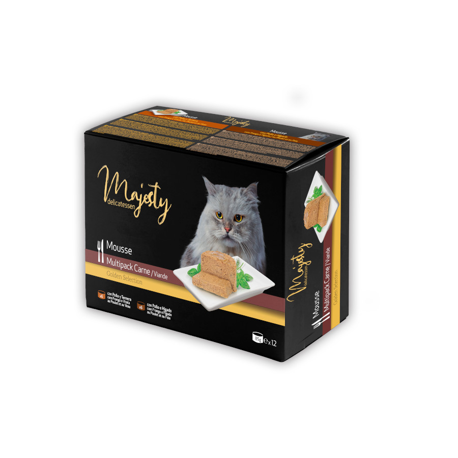 Imagen de Majesty Adult Gold Selection Mousse Carne lata para gatos – Pack