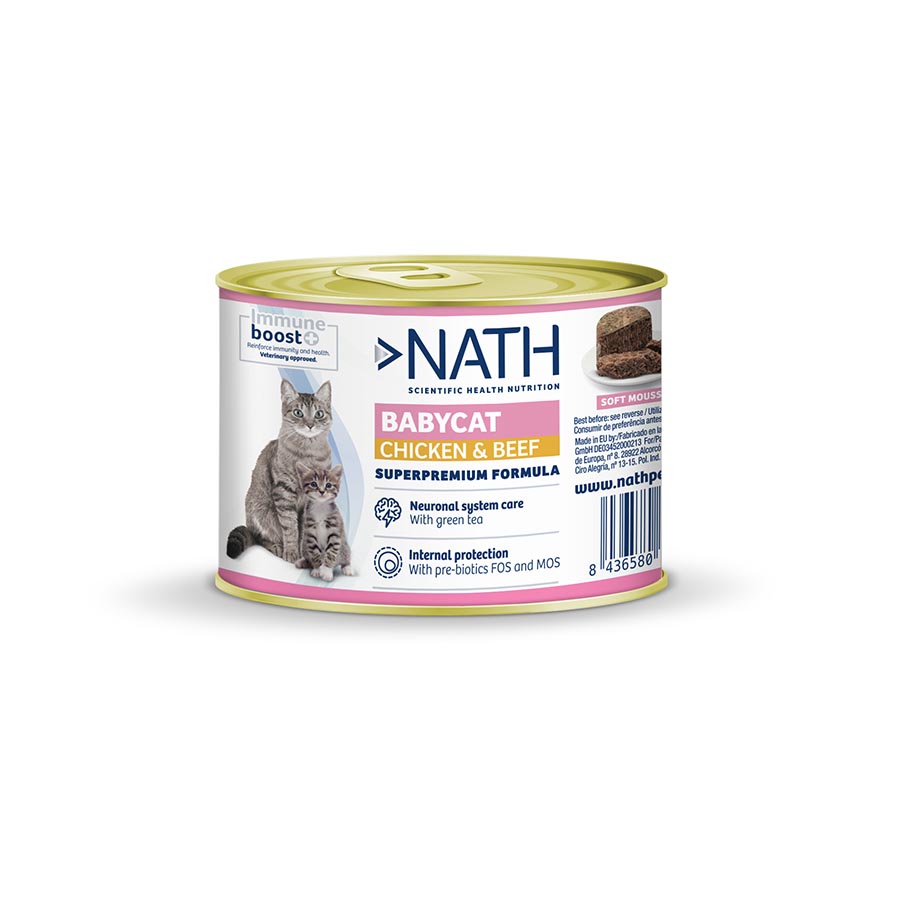 Nath Kitten Mousse de Pollo y Ternera lata para gatos ¡Pack ahorro!