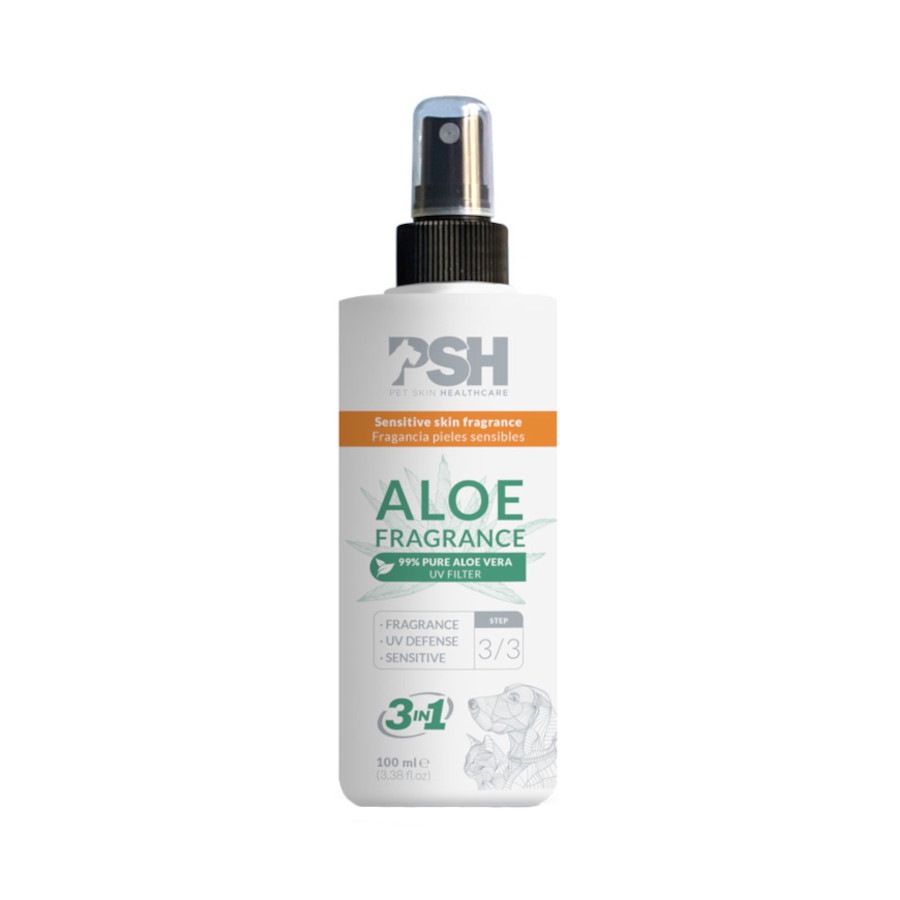 PSH Cosmetics – Fragancia pieles sensibles aloe 3 en 1 para perros y gatos PHS Cosmetics 100 ml.