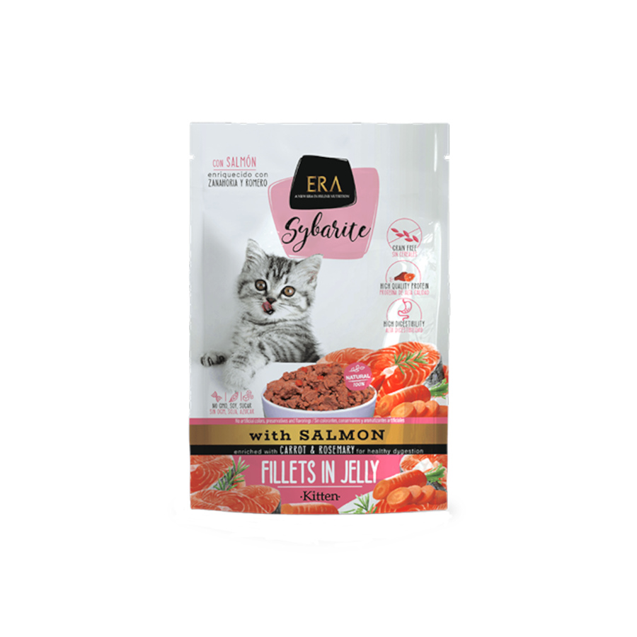 Era – Comida húmeda para gatitos Era Sybarite salmón en gelatina grain free 85 g.